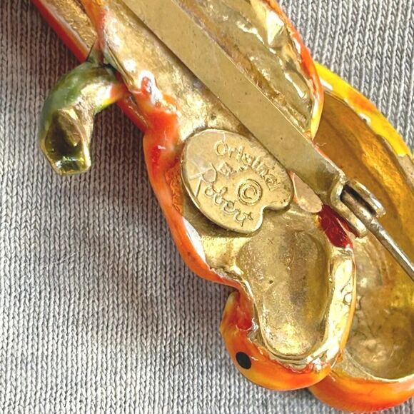 Signed Original by Robert Orange Baby and Mom Parrot Duo Bird Brooch - Picture 5 of 7